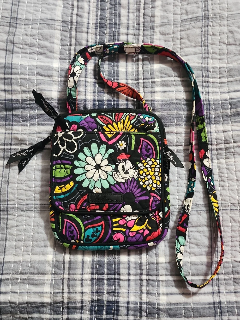 Vera Bradley Black Floral Disney Minnie And Mickey Crossbody Bag - Picture 1 of 9